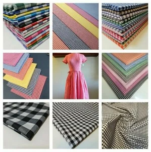 Polycotton Gingham Fabric Check 1", 1/4" , 1/8" Uniform Dress Craft Material 44" - Picture 1 of 134