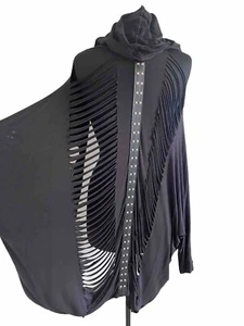❤️ Ripped Studded Cocoon Zip Front  Hooded Layer Jacket Skeleton Halloween Ribs - Picture 1 of 5