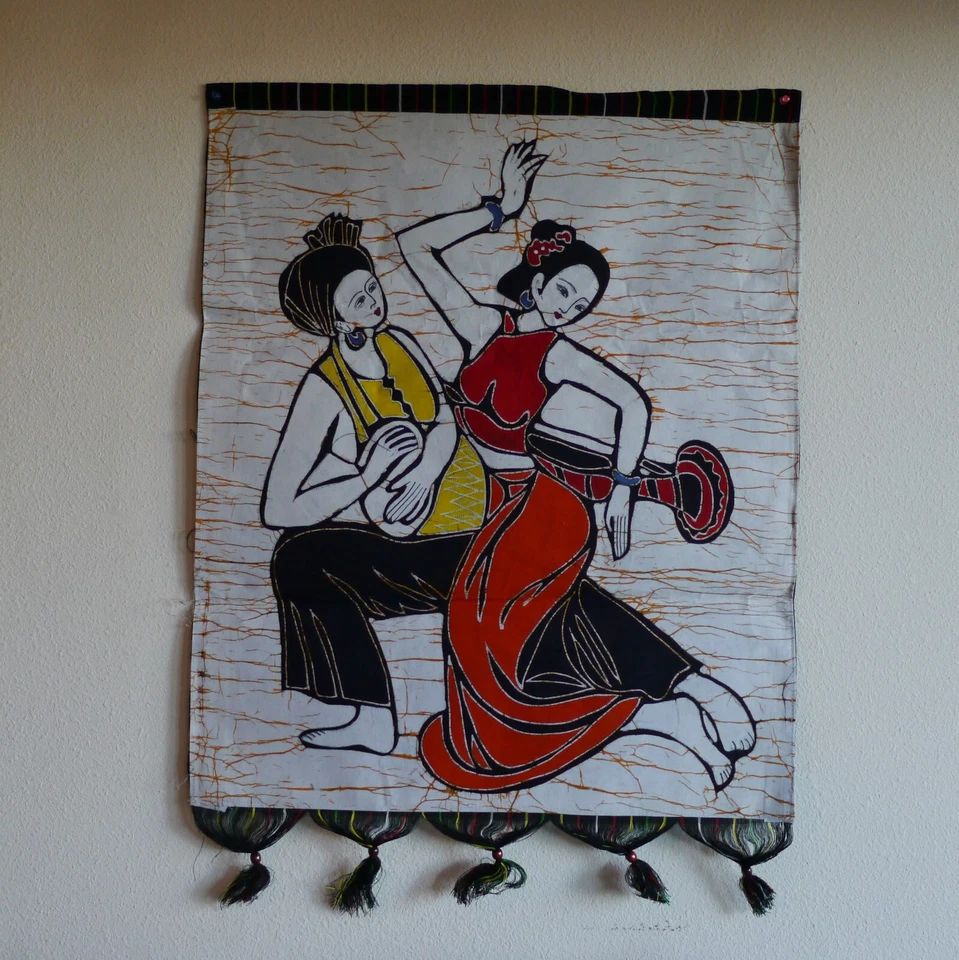 Beautiful Asian Batik Painting for Wall Hanging Asian Goddess Yellow Tops Dancin - Image 1 of 1