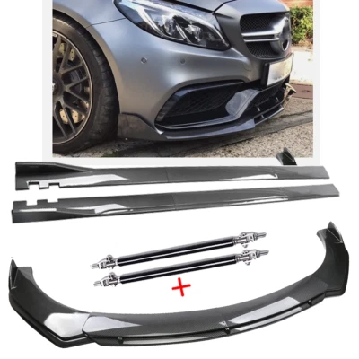 Front Lip Chin Bumper Spoiler Carbon Fiber For Mercedes-Benz C200 C250 C300 Side - Изображение 1 из 4