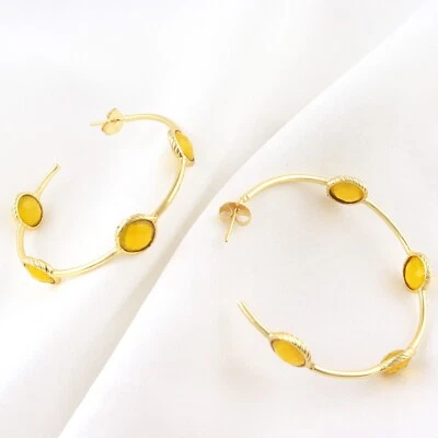 Pendiente aro hecho a mano de cuarzo citrino chapado en oro de buena calidad regalo para mujer Foto 1 de 3