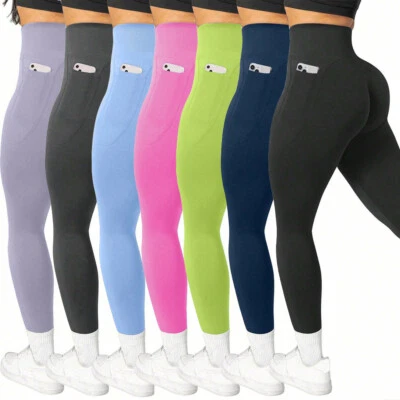 Pantalones de yoga de cintura alta para mujer con bolsillos apretados levantamiento de glúteos calzas de fitness Foto 1 de 4