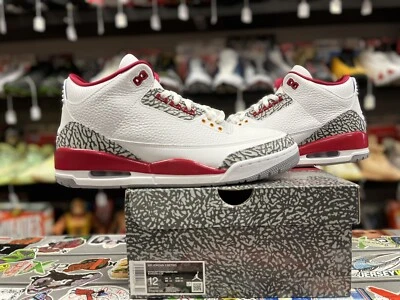全新 Air Jordan 3 Cardinal 红色 12 码 罕见 复古。 OG 复古复古正品 MJ  — 第 1/4 张图片