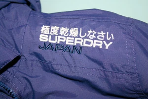 Superdry Windbreaker Jacket Windcheater with Hood Size M  Tri-Zip Navy Japan  - Picture 1 of 12