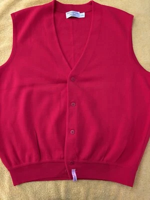 Chaleco de lana merino rojo vacaciones de Navidad XL St. Croix para hombre botones hecho en EE. UU. USADO EN EXCELENTE ESTADO Foto 1 de 4
