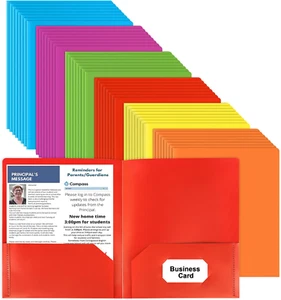 Plastic Folders with Pockets, 6 Color 48 Pcs Heavy Duty Two Pocket Folder Busine - Picture 1 of 9