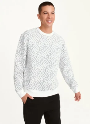 Suéter DKNY Para Hombre Doble Tejido Logo Crew, Estilo # M1370127, Talla Grande, Color Blanco Foto 1 de 4