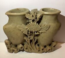 Vintage Ornate Chinese Carved Soapstone Spill Vase Brush Pot 4.75” w x 3.75” h