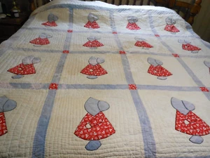 Vintage Sun Bonnet Sue Quilt 60s 70s Handmade Quilted 72" x 72" Cutter Craft - Picture 1 of 22