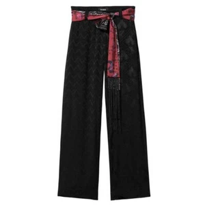 Desigual Women's Trousers Terry Size 2 Black Belted Boho Chic Pants 19WWPW16 New - Picture 1 of 8