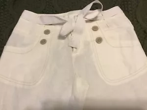 London Jeans The Marisa Fit Hose weites Bein Capri weiß 100% Leinen 0 - Bild 1 von 5