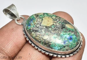 Chrysocolla Gemstone 1.6" Handmade Pendant 925 Silver Plated U491-B124 - Picture 1 of 4