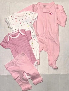 PRECIOUS FIRSTS 4 piece set pink/white ELEPHANT motif size NEWBORN - Picture 1 of 1