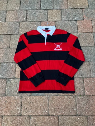VINTAGE ULM Warhawks Rugby Shirt Adult Large Red Striped Long Sleeve Polo 90s Cover