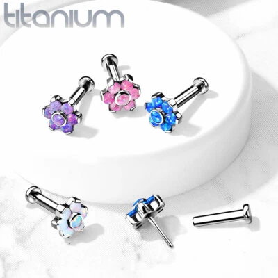 Conjunto de ópalo de flores de titanio de grado implante superior labio labret oreja cartílago  Foto 1 de 4