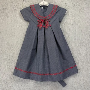 Bonnie Jean Sailor Dress Girls 5 Plaid Trim Pleated Nautical Tartan Classic - Picture 1 of 9