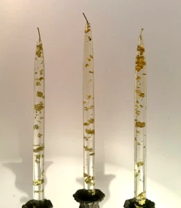 Sunbell Corp Trio (3) Vintage MCM Lucite Candles 11.5" - Clear with Gold Flecks - Picture 1 of 4