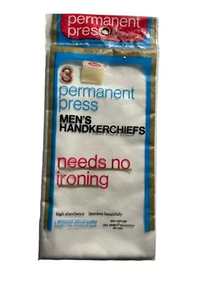 Paquete de 3 pañuelos blancos Springs Mills vintage para hombre hechos en EE. UU. clásicos años 70 nuevos Foto 1 de 3