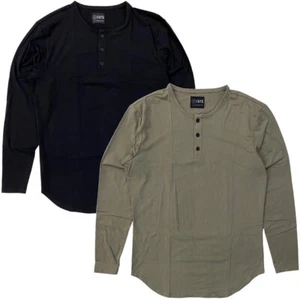 Cuts Clothing Men's Elongated Henley Long Sleeve Signature Fit PYCA Tee T-Shirt - Picture 1 of 7