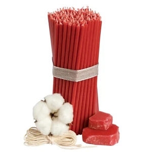 Diveevo 50pcs Red Beeswax Ritual Candles 6.3"x0.2" Dripless Smokeless 30min Burn - Picture 1 of 4