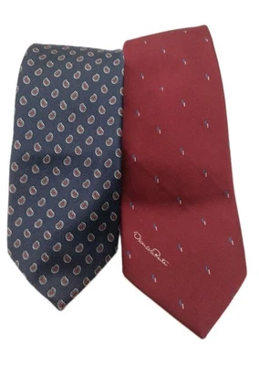Corbata Oscar de la Renta azul cachemir y vino granate logotipo deletreado  Foto 1 de 4