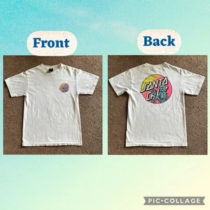 Santa Cruz Skateboards White Skate T-Shirt Skeleton Logo BOYS Size S 100% Cotton - Picture 1 of 11