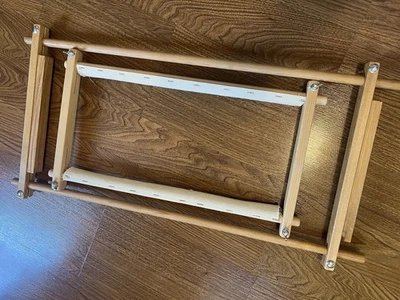 2 Wooden Rotating Scroll Frame Needlepoint Cross Stitch Embroidery 18 in & 25 in - Image 1 of 3