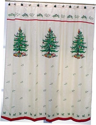  - Cortina de Ducha de Tela, Decoración de Baño de Vacaciones Colección Árbol de Navidad, 72"  Foto 1 de 3