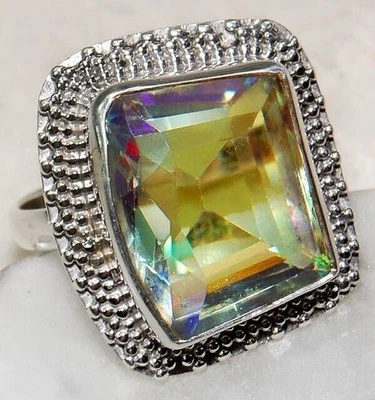 Anillo de plata esterlina maciza 925 con topacio arco iris natural de 8 quilates talla 7 @17-4 Foto 1 de 2