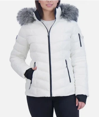 Nautica Damas Puffer Resistente al Agua con Capucha de Piel Sintética, Blanco, MEDIANO NUEVO SIN ETIQUETAS Foto 1 de 4