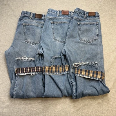 LLL Bean Jeans LOT OF 3 Men 38x28 Flanne Lined Denim Straight Leg Chore Workwear - Image 1 of 4