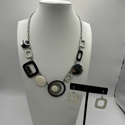 Lia Sophia MY MOON BY Trish Silver Necklace & Earrings– Black & White Enamel - Image 1 of 4