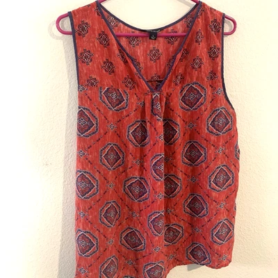 Camiseta sin mangas Lucky Brand para mujer grande roja seda cuello en V boho Foto 1 de 4