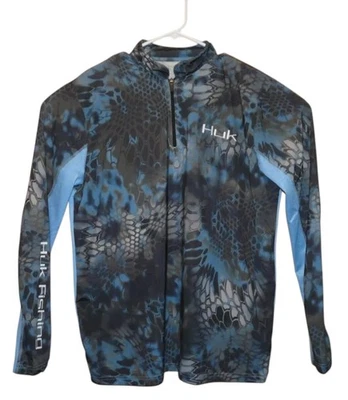 HUK Fishing 1/4 Zip Pullover Shirt Blue Camo Long Sleeve Kryptek Neptune Mens M - Image 1 of 4