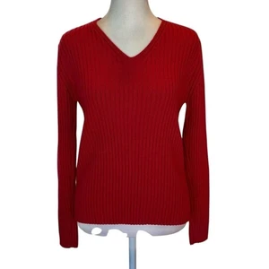 LL Bean Pure New Wool Woolmark Ribbed Sweater Womens Size Medium Red - Picture 1 of 8