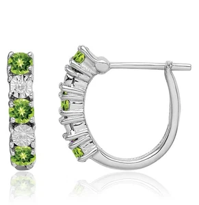 925 Sterling Silver Peridot Diamond Dangle Earrings - Picture 1 of 11