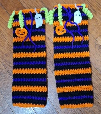 Nuevos calentadores de piernas de ganchillo espeluznantes de Halloween con motivos espeluznantes calabaza HECHOS A MANO OS Foto 1 de 4