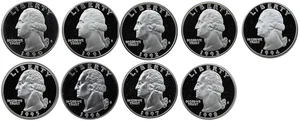 1990-1998 S Washington Quarters Gem Proof Run 9 Coins US Mint Decade Lot Complete - Bild 1 von 1