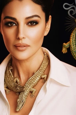 Crocodile Alligator Necklace Gothic Chunky Gold Statement Museum Art VTG CZ - Image 1 of 4