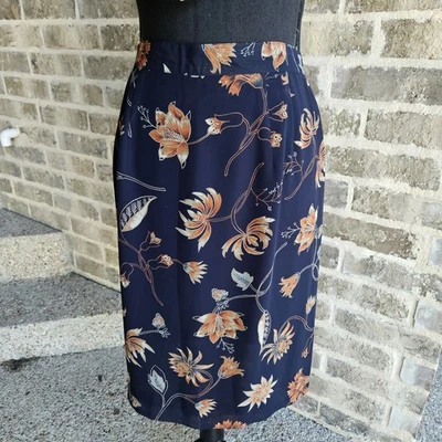 Conjunto Bufanda Falda Vintage Amanda Smith Petites Azul Marino Con Naranja Floral 12P Foto 1 de 4