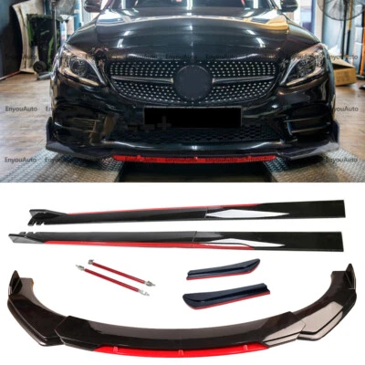 For Mercedes-Benz A200 A220 A250 Front Bumper Lip 86" Side Skirt Black Red Foto 1 de 4