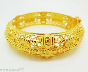 CARVE 22K 23K 24K THAI BAHT YELLOW GOLD GP JEWELRY  BANGLE BRACELET BA23 - Picture 1 of 3