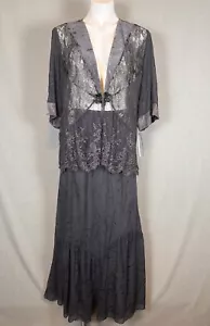 Spencer Alexis Cardigan Kimono Skirt Set Size Large Gray Lace Embroidered NEW - Picture 1 of 16