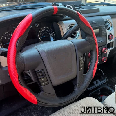 Carbon Fiber Car Steering Wheel Cover Red Leather For Ford F-150 F-250 F-350 15" - Image 1 of 4