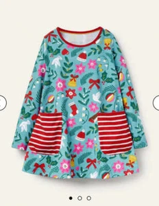 Mini Boden Printed Jersey Festive Pocket Tunic - Multi/Gingerbread (Imperfect) - Picture 1 of 3