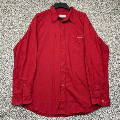 Camisa Oakley Hombre Grande Roja En Blanco Lisa Abotonada Manga Larga Cuello L Foto 1 de 4