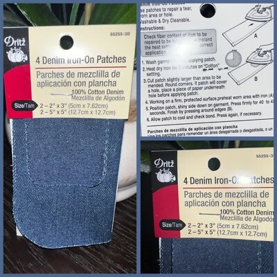 💙Dritz 4 Denim Iron On Patches 2-2”X3” 2-5”X5” [Brand New]💙 - Image 1 of 4