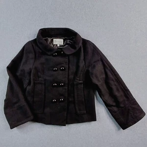Decjuba Jacket Womens 10 Black Wool Blend Cropped Pea Coat Double Breasted Mod - Picture 1 of 11