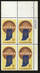 US Scott #1308, Plate Block #28368/28326 1966 Indiana 5c FVF MNH Upper Right - Picture 1 of 1