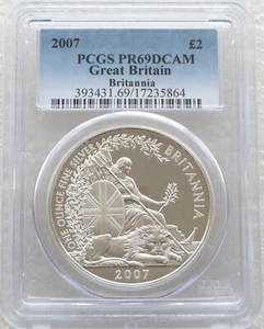 2007 Royal Mint Britannia £2 Two Pound Silver Proof 1oz Coin PCGS PR69 DCAM - Picture 1 of 2